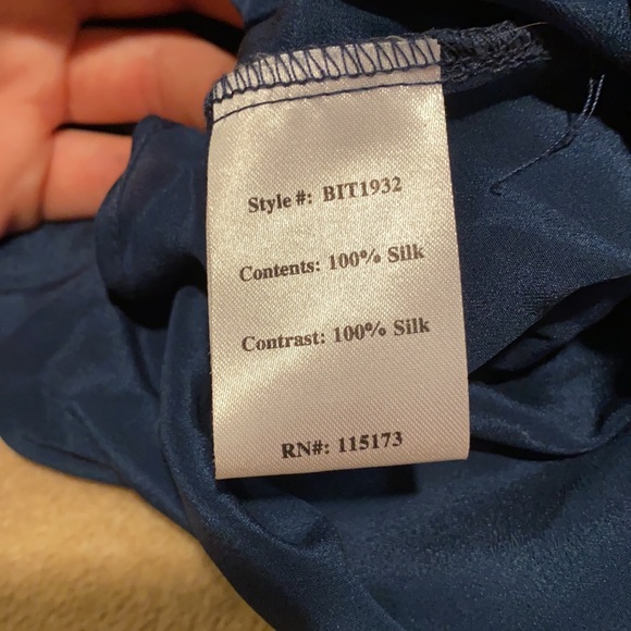 Navy Silk Short Sleeve Blouse - Picture 6 of 6